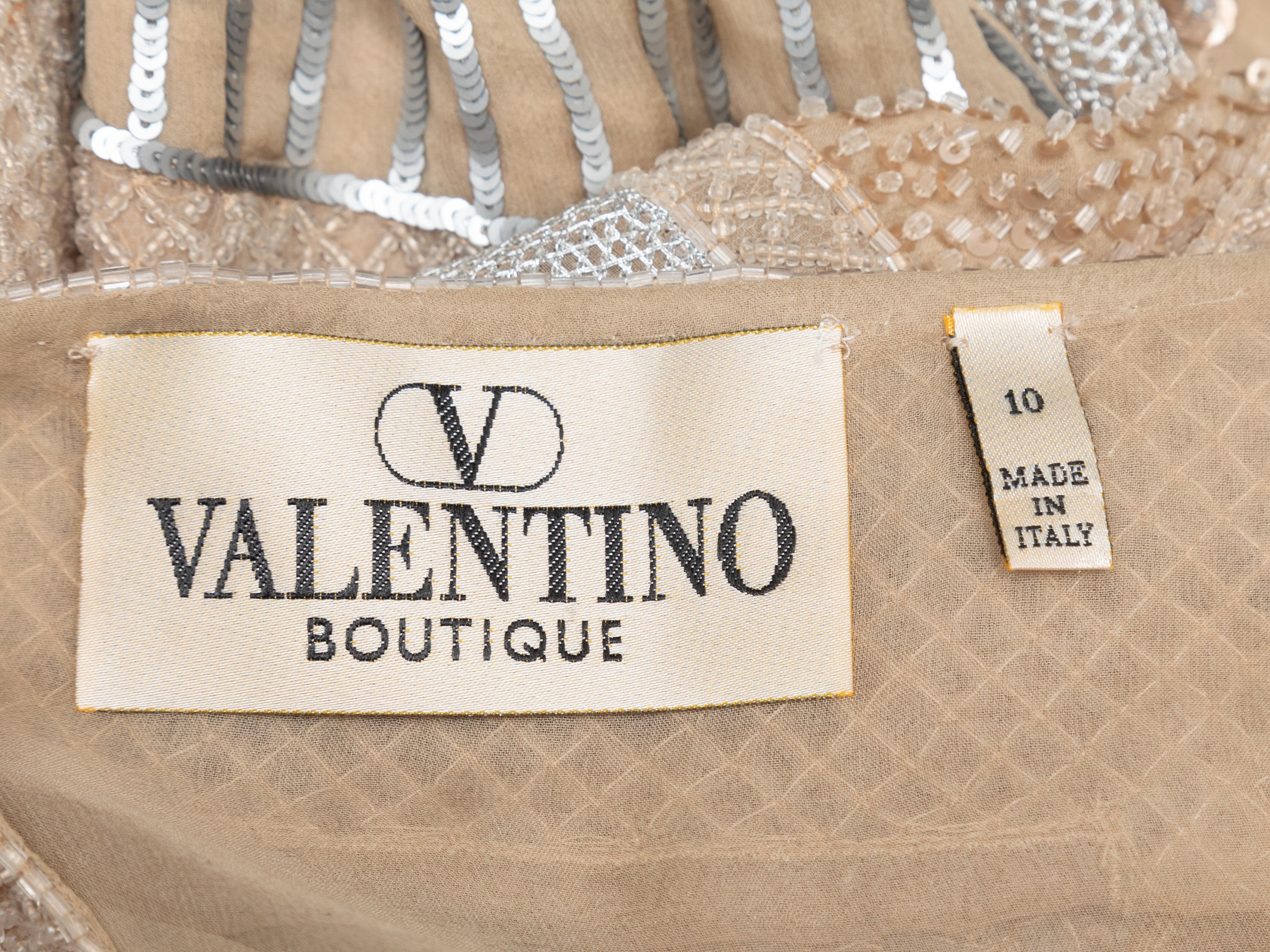Valentino Beige Beaded Spaghetti Strap Evening Dress 1