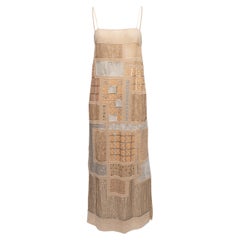 Valentino Beige Beaded Spaghetti Strap Evening Dress