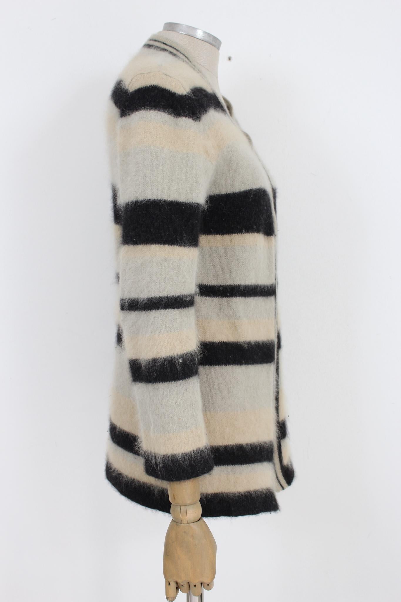 Gray Valentino Beige Black Angora Wool Vintage Sweater 90s For Sale