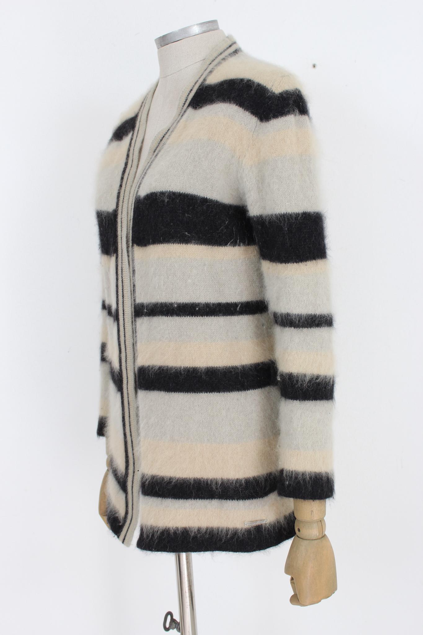 Women's Valentino Beige Black Angora Wool Vintage Sweater 90s For Sale
