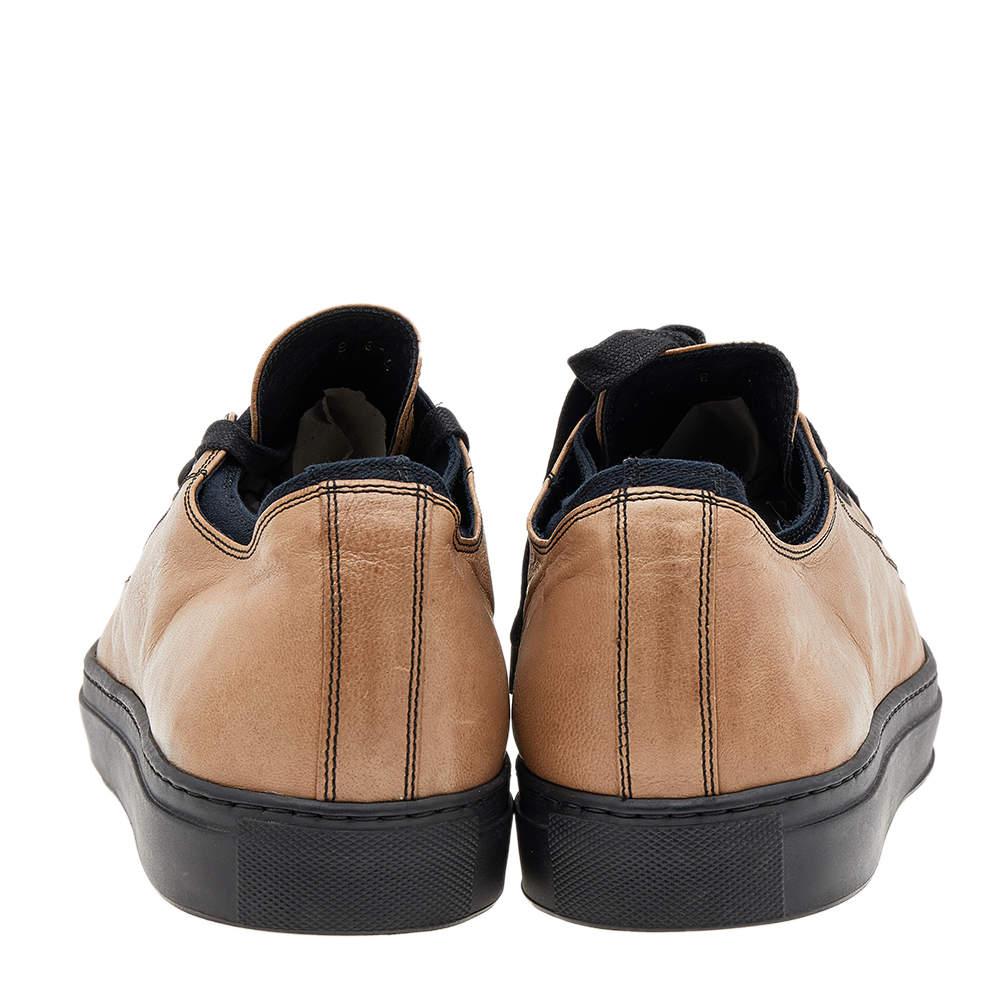 Valentino Beige/Black Leather And Canvas Zip Detail Low Top Sneakers Size 46 For Sale 1