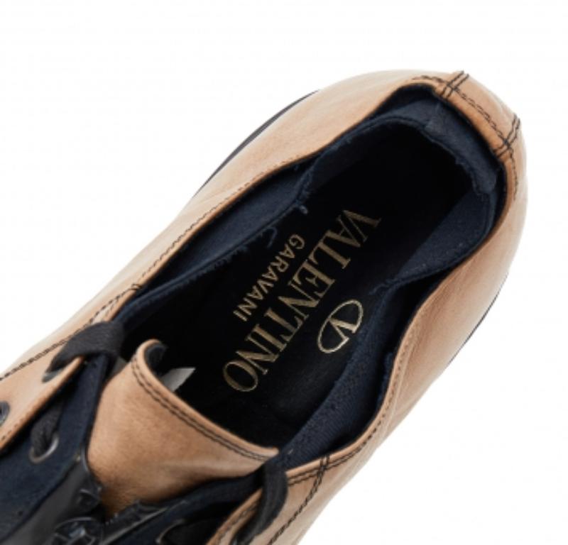 Valentino - Baskets basses en cuir et toile beige/noir avec fermeture éclair - Taille 46 1