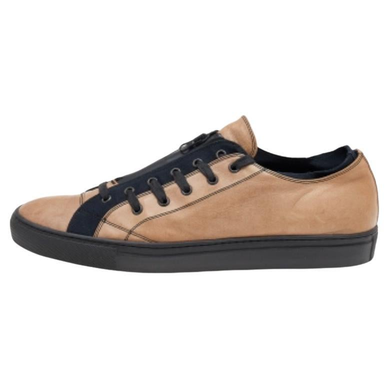 Valentino Beige/Nero, pelle e tela con dettaglio zip, scarpe da ginnastica basse taglia 46