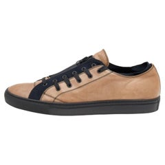 Valentino Beige/Nero, pelle e tela con dettaglio zip, scarpe da ginnastica basse taglia 46