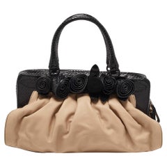 Valentino Beige/Black Leather and Watersnake Lacca Fleur Frame Satchel