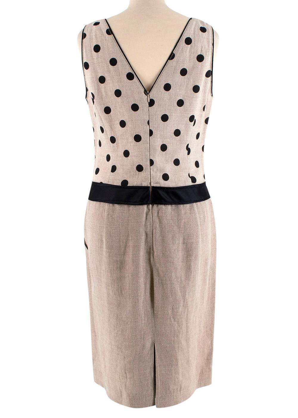 Valentino Beige & Black Linen-blend Dotted Dress - US size 8  In Good Condition For Sale In London, GB