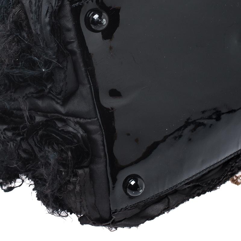 Valentino Beige/Black Silk and Patent Leather Organza Rosier Tote 5
