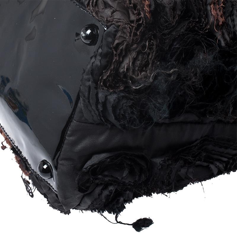 Valentino Beige/Black Silk and Patent Leather Organza Rosier Tote 6