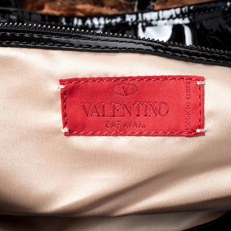 Women's Valentino Beige/Black Silk and Patent Leather Organza Rosier Tote