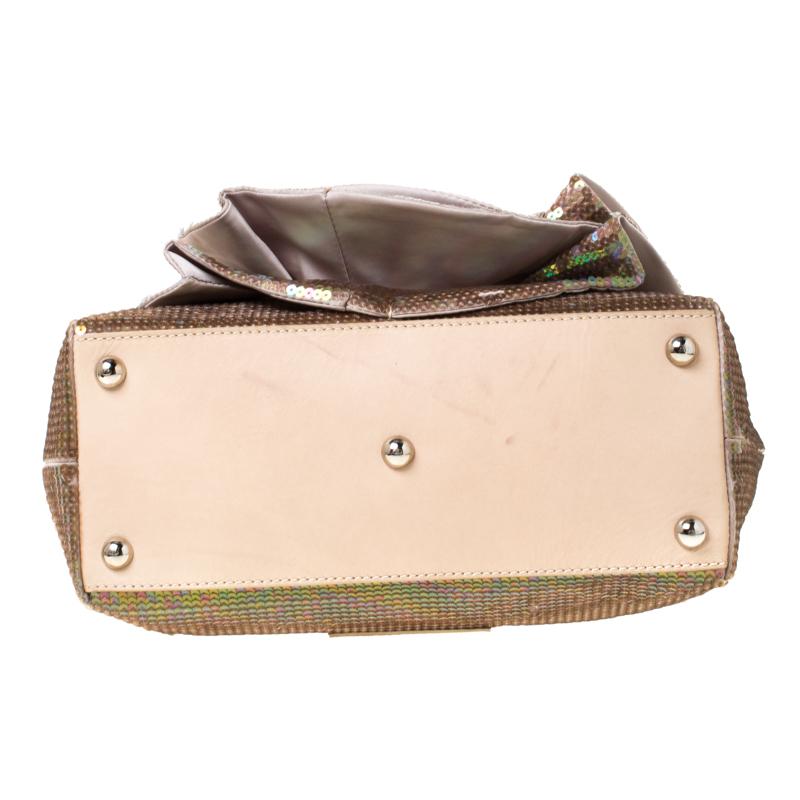 Women's Valentino Beige/Bronze Sequins and Leather Petale Tote