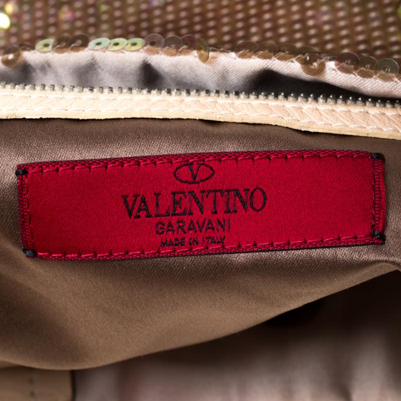 Valentino Beige/Bronze Sequins and Leather Petale Tote 3