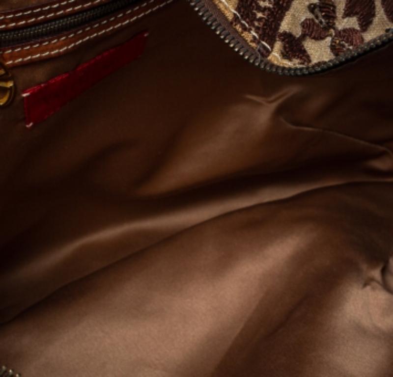 Valentino Beige/Brown Canvas And Leather Embroidered Hobo For Sale 4
