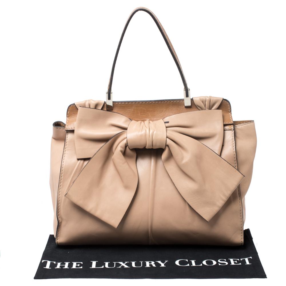 Valentino Beige/Brown Leather Aphrodite Bow Bag 7