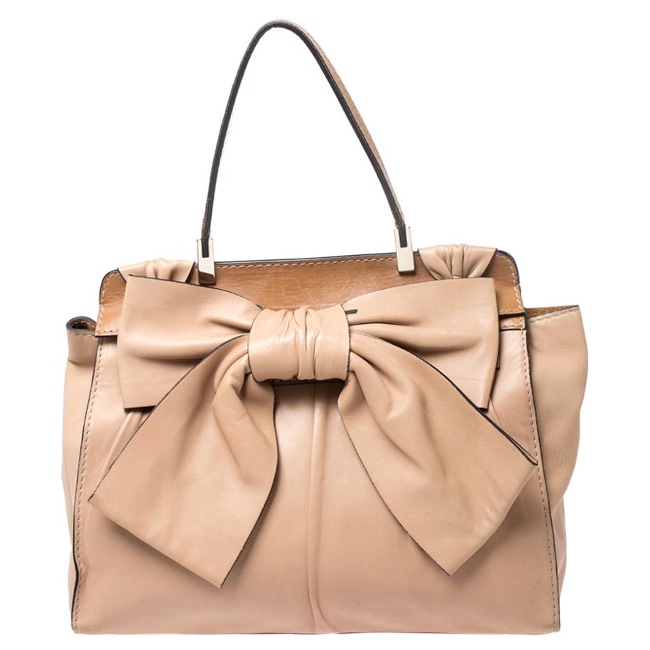 Valentino Beige/Brown Leather Aphrodite Bow Bag