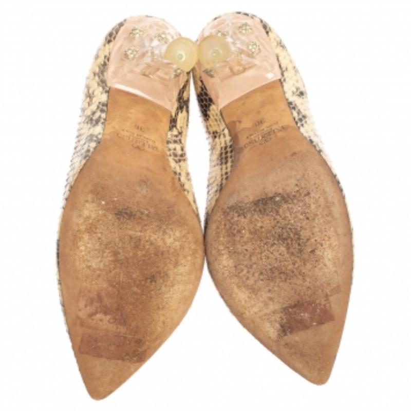 Valentino Beige/Brown Python Leather And PVC  Embellishment Pumps Size 36 For Sale 2