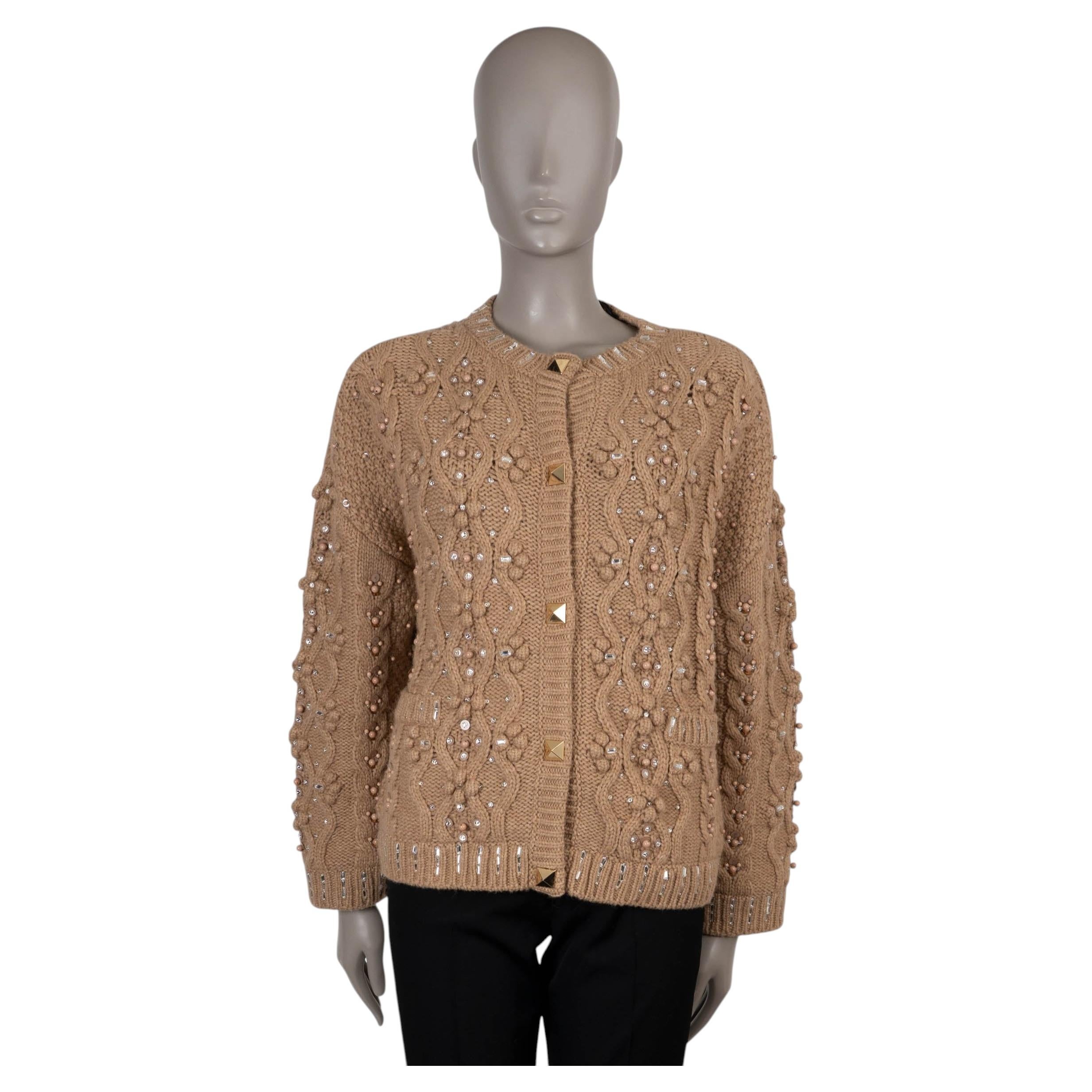 VALENTINO Beige Kamelhaar 2022 CRYSTAL CABLE KNIT Jacke S