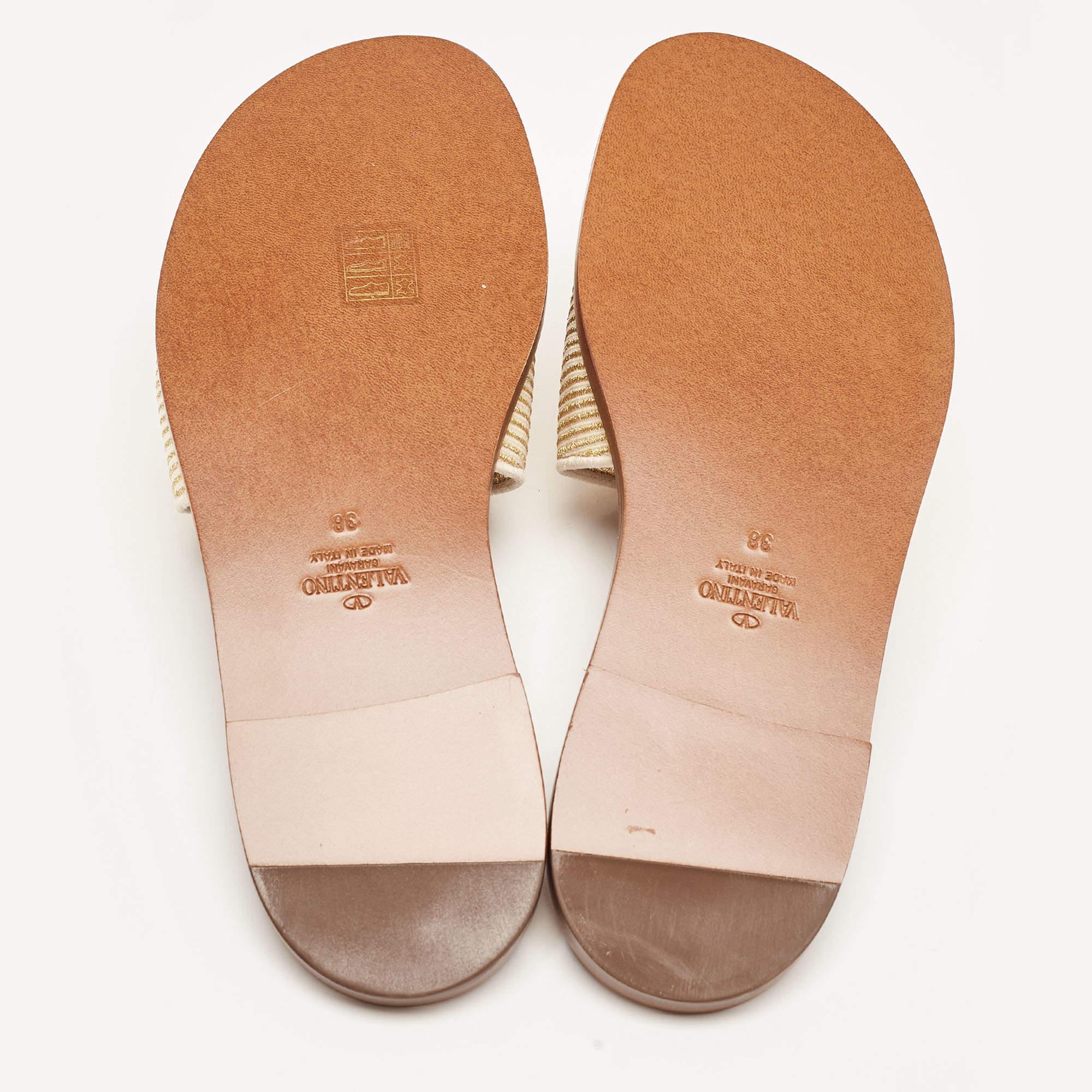 Valentino Beige Canvas Escape VLogo Flat Slides Size 38 3