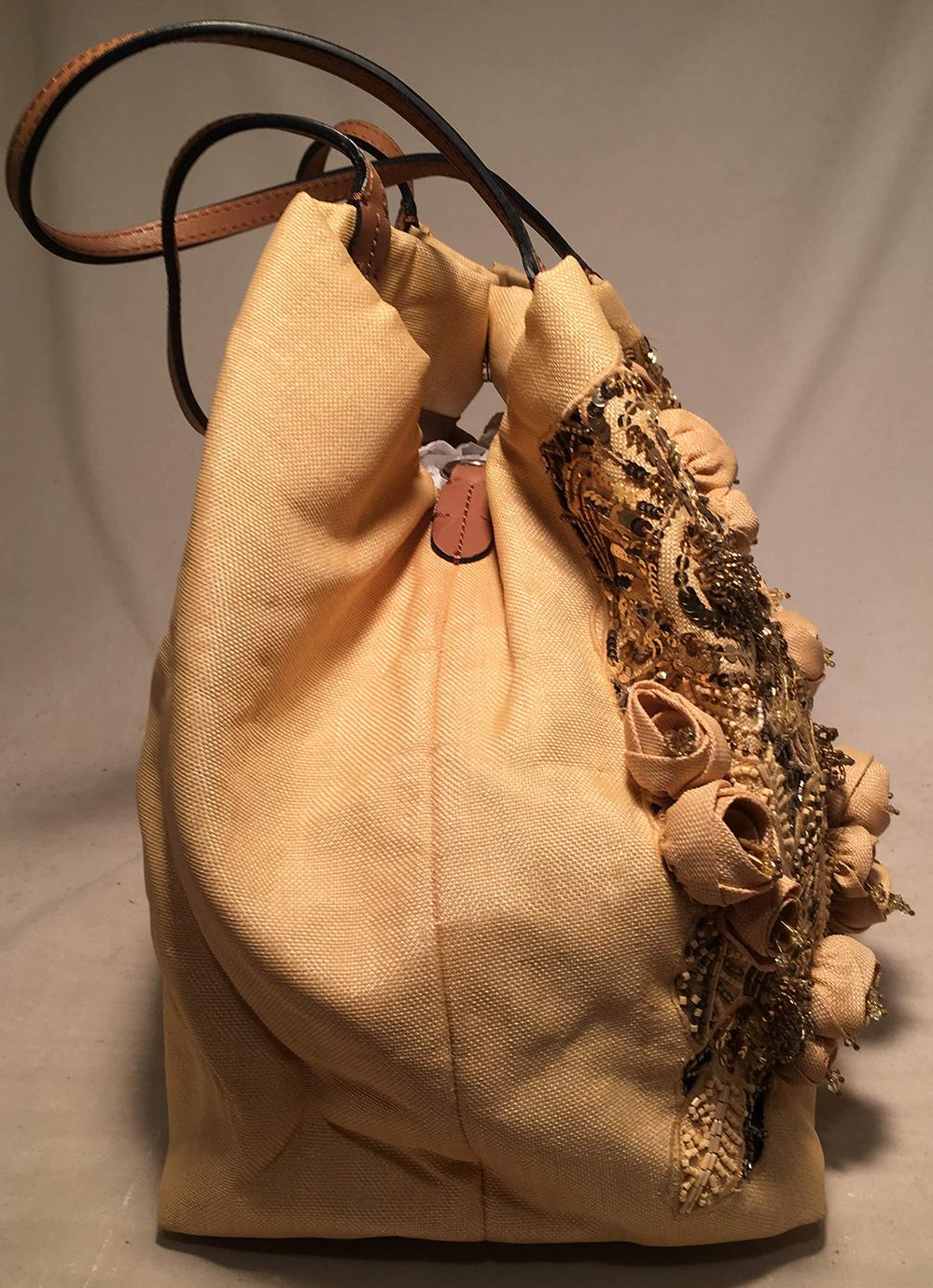 Women's Valentino Beige Canvas Floral Sequin Tote Bag