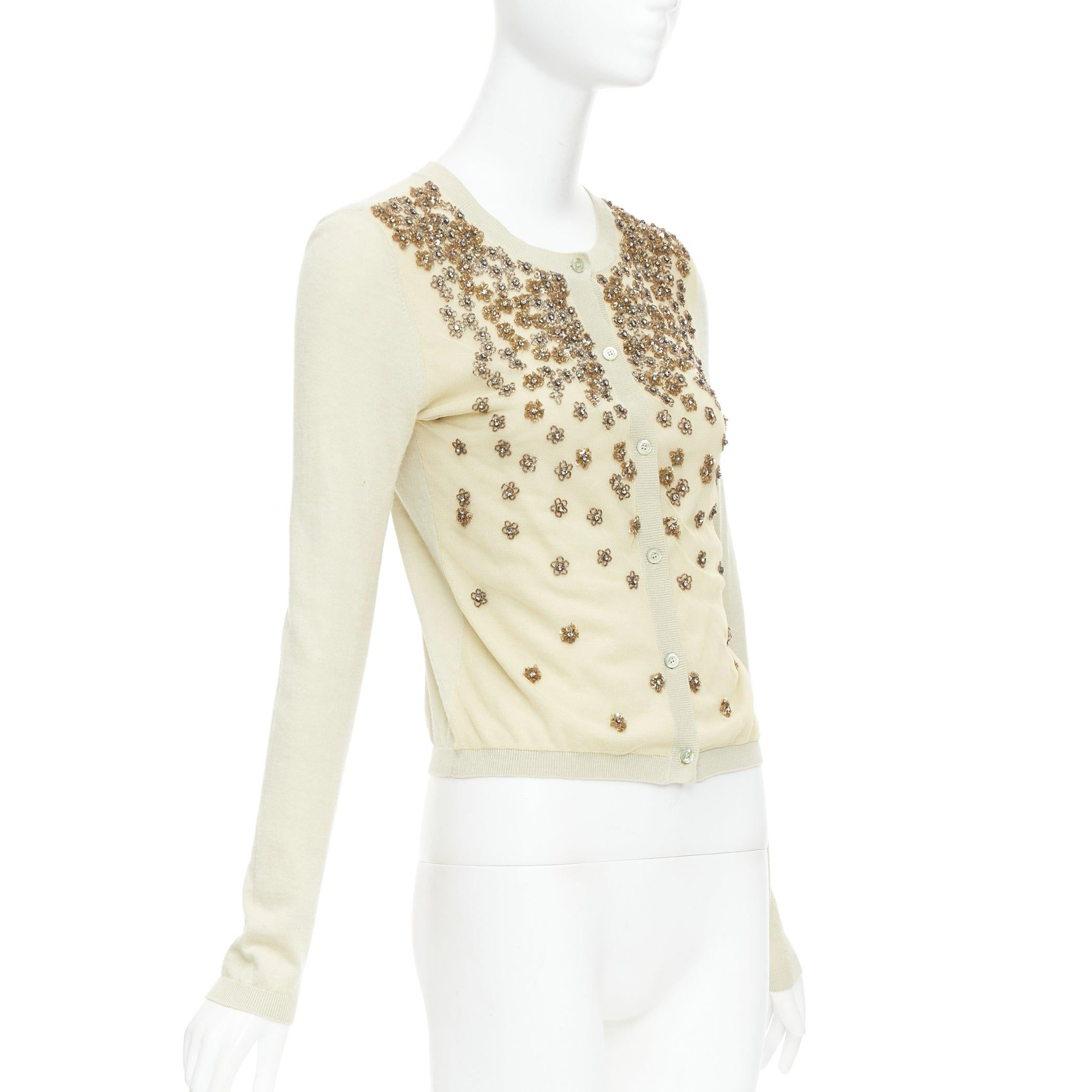 Women's VALENTINO beige cashmere silk bead embellished crop cardigan M For Sale