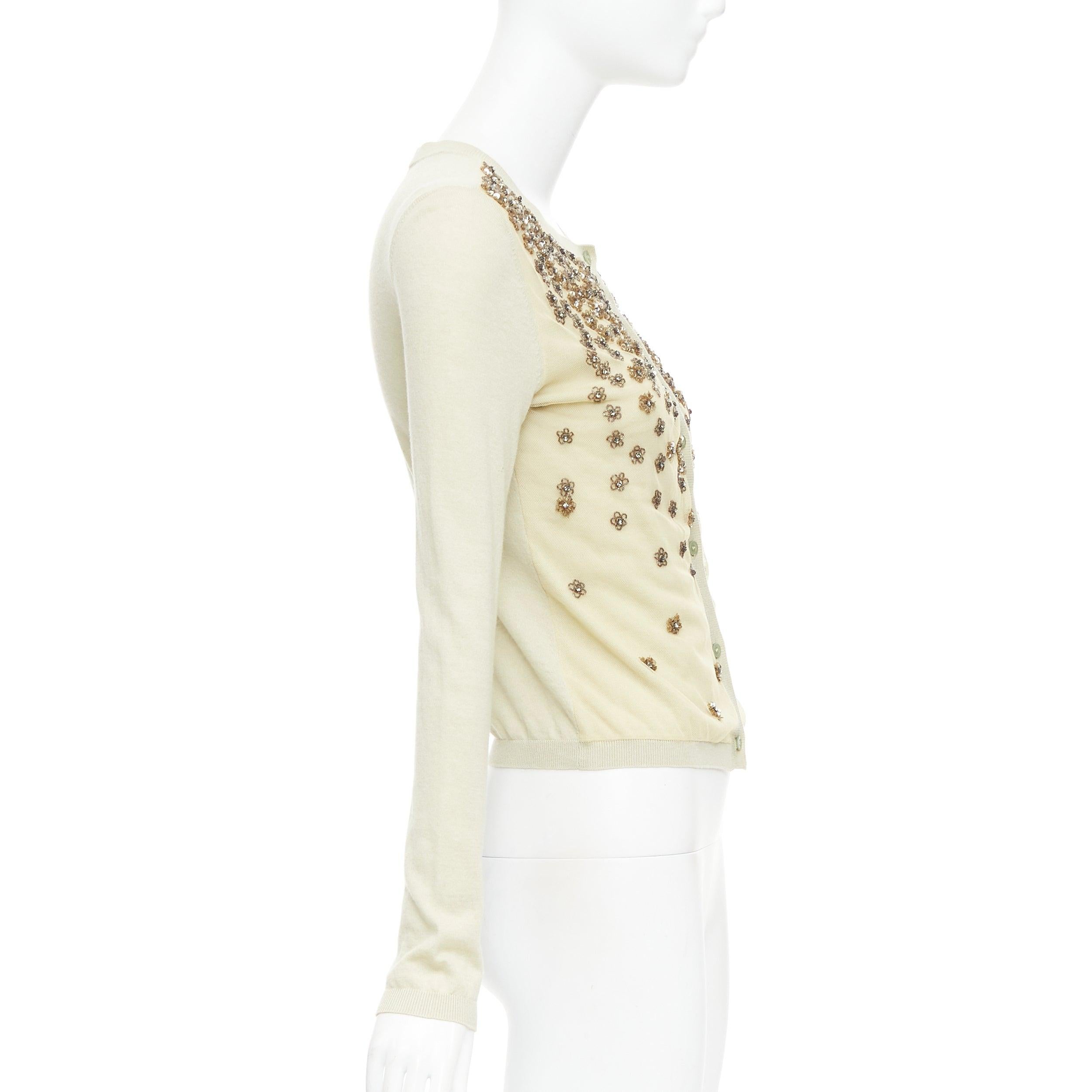 VALENTINO beige cashmere silk bead embellished crop cardigan M For Sale 1