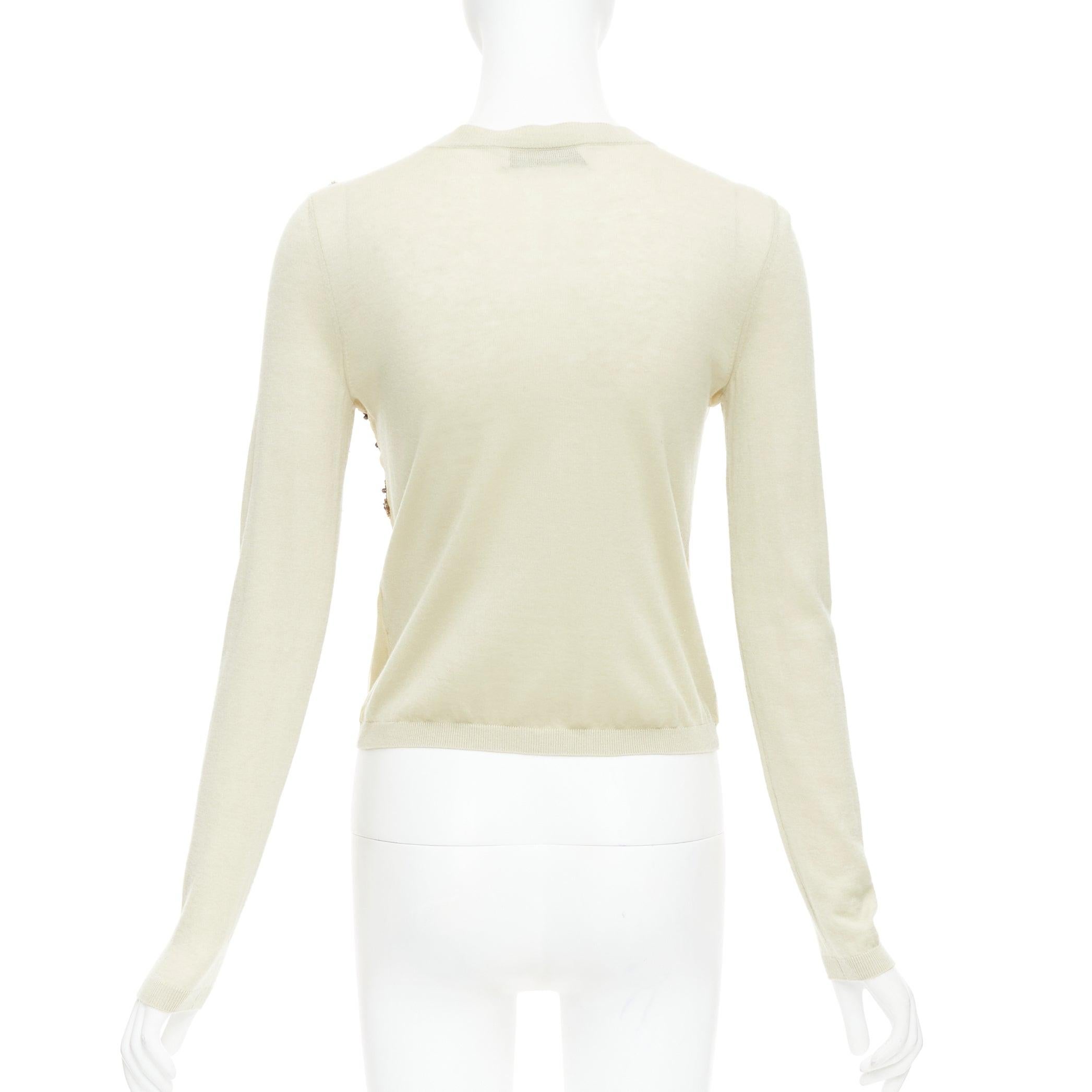 VALENTINO beige cashmere silk bead embellished crop cardigan M For Sale 2