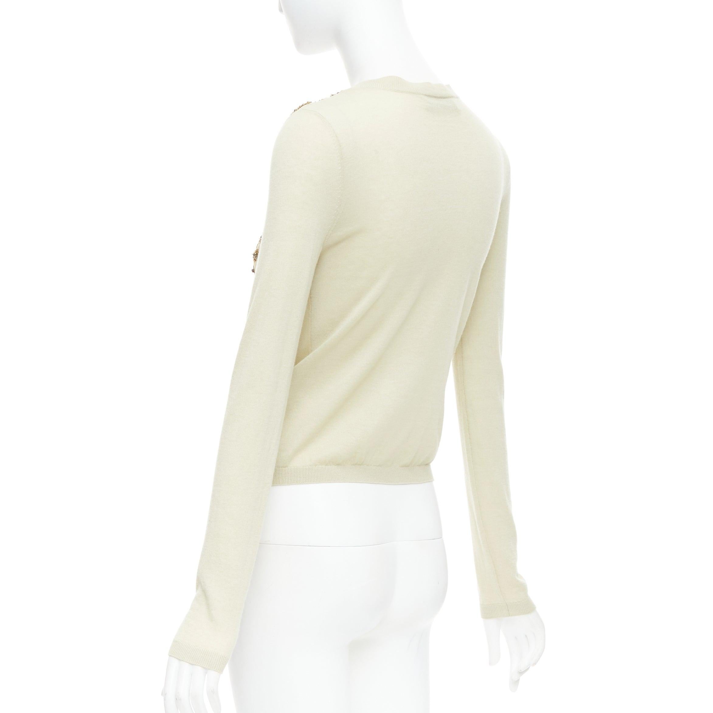 VALENTINO beige cashmere silk bead embellished crop cardigan M For Sale 3