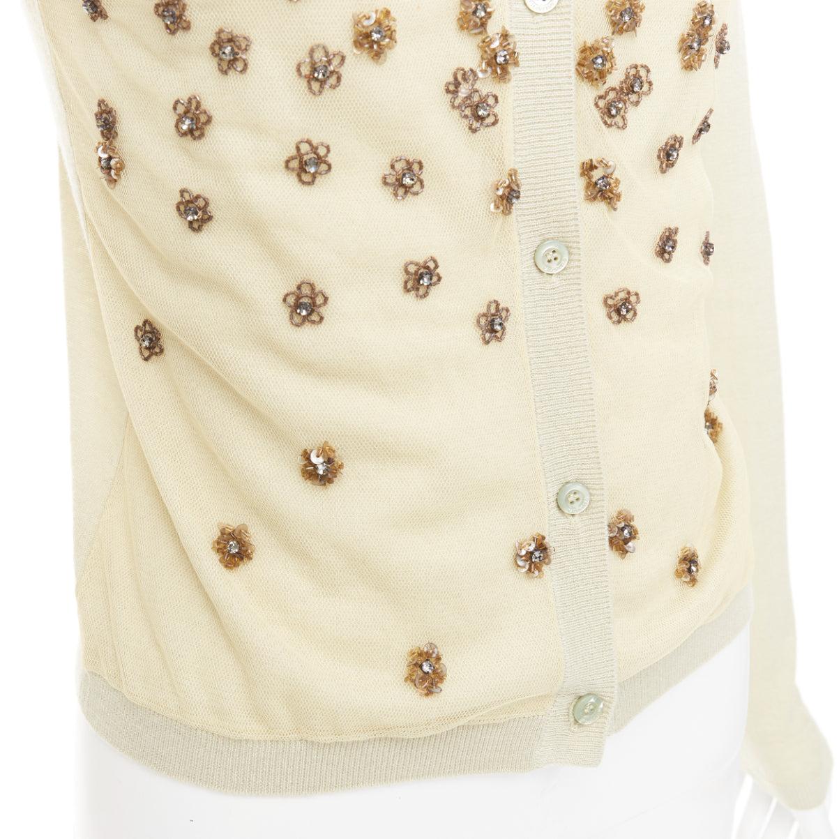 VALENTINO beige cashmere silk bead embellished crop cardigan M For Sale 4