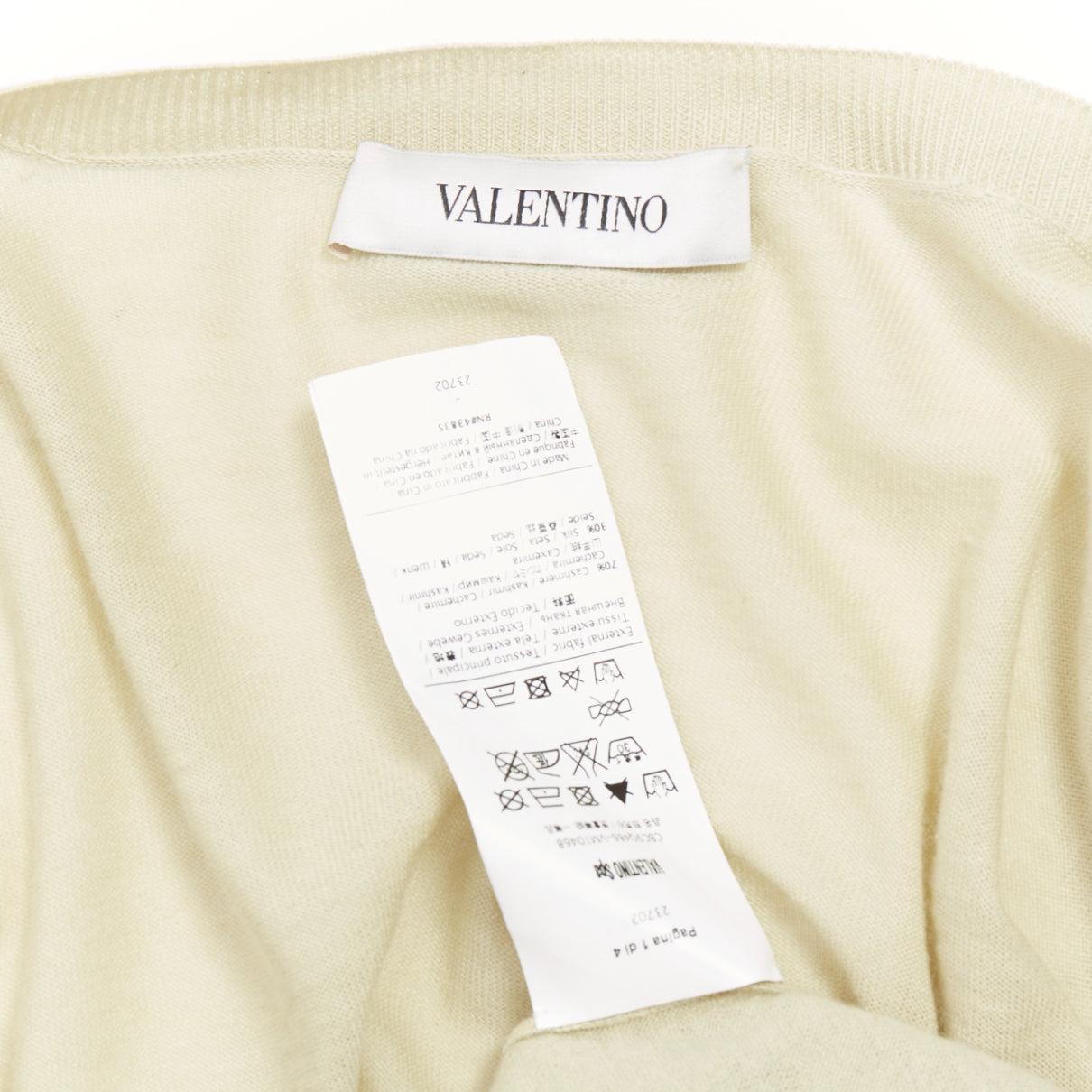 VALENTINO beige cashmere silk bead embellished crop cardigan M For Sale 5