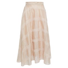 Valentino Beige Cotton and Lace Trimmed Midi Skirt S