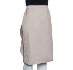 Valentino Beige Cotton Ruffle Detail Paneled Knee Length Skirt M