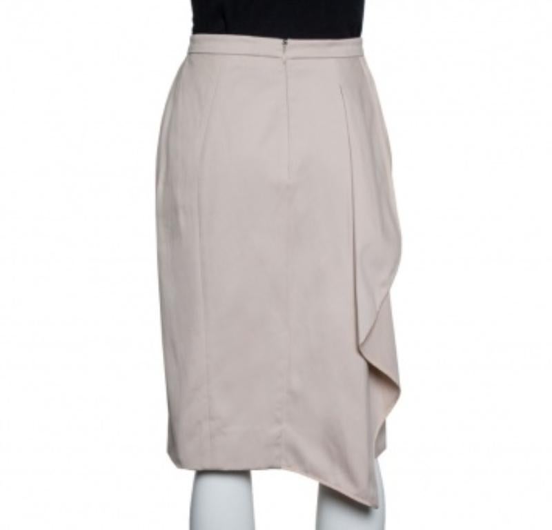 Valentino Beige Cotton Ruffle Detail Paneled Knee Length Skirt M In Good Condition For Sale In Dubai, Al Qouz 2