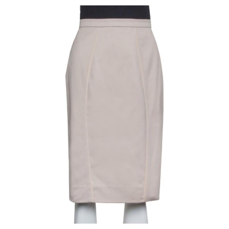 Valentino Beige Cotton Ruffle Detail Paneled Knee Length Skirt M For Sale