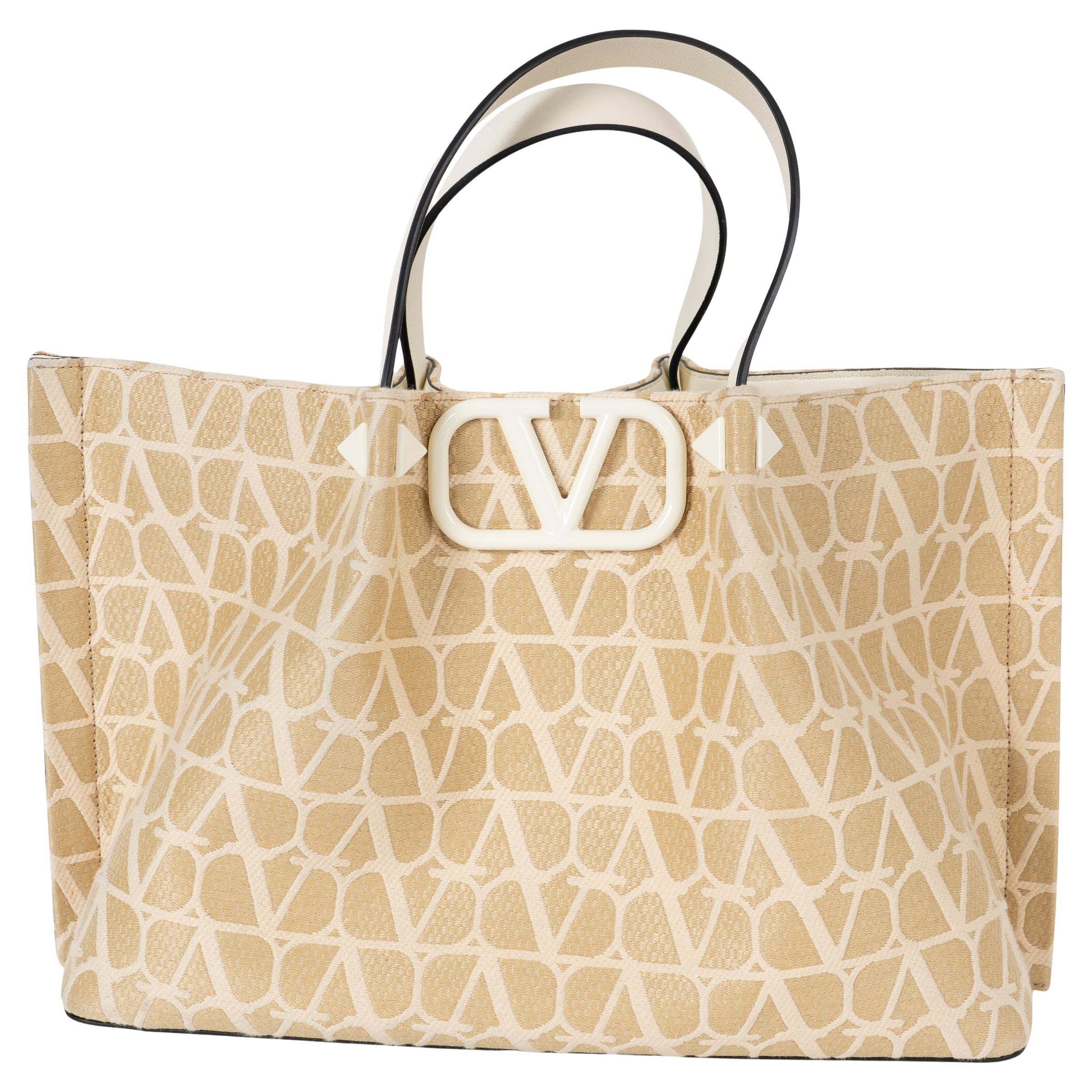 VALENTINO beige & cream canvas ICONOGRAPH Tote Bag
