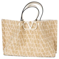 VALENTINO beige & cream canvas ICONOGRAPH Tote Bag