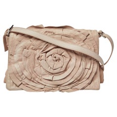 Valentino Beige Crinkled Leather Petal Messenger Bag