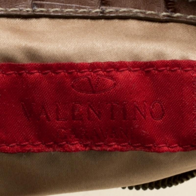 Valentino - Sac Hobo en cuir embossé croco et toile imprimée python beige Bon état - En vente à Dubai, Al Qouz 2