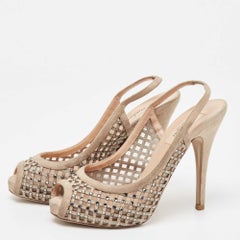 Valentino escarpins à bout ouvert en daim et maille ornés de cristaux beiges, taille