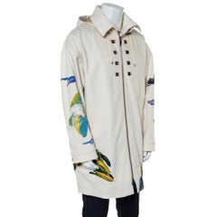 Valentino Beige Denim Beaded Patch Work Detail Oversized Hooded Long Jacket M