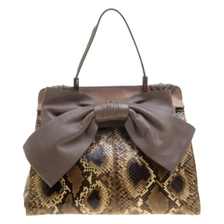 Valentino Beige Exotic Skin and Leather Aphrodite Bow Bag