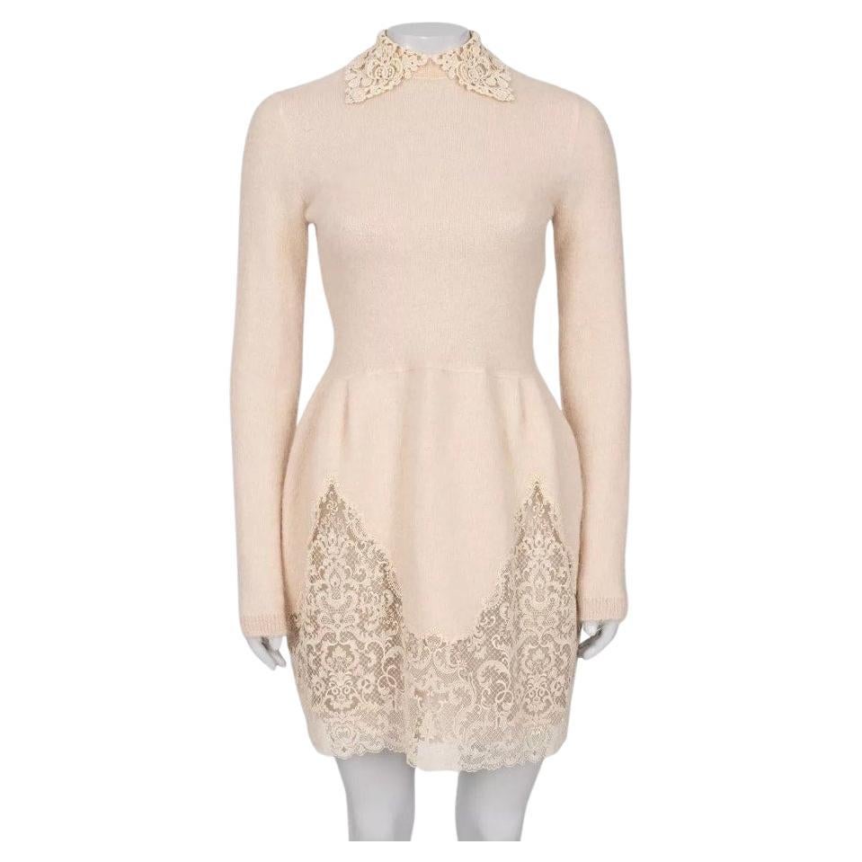 Valentino Beige Fitted Dress with Lace - Size M (Runs Small)