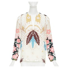 VALENTINO beige floral 18th century tapestry v neck tunic silk blouse IT36 XXS