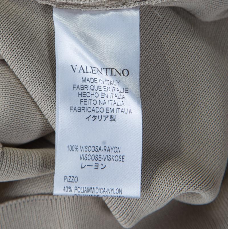 Valentino Beige Floral Lurex Lace Embellished Sleeve Detail Draped Top L 2