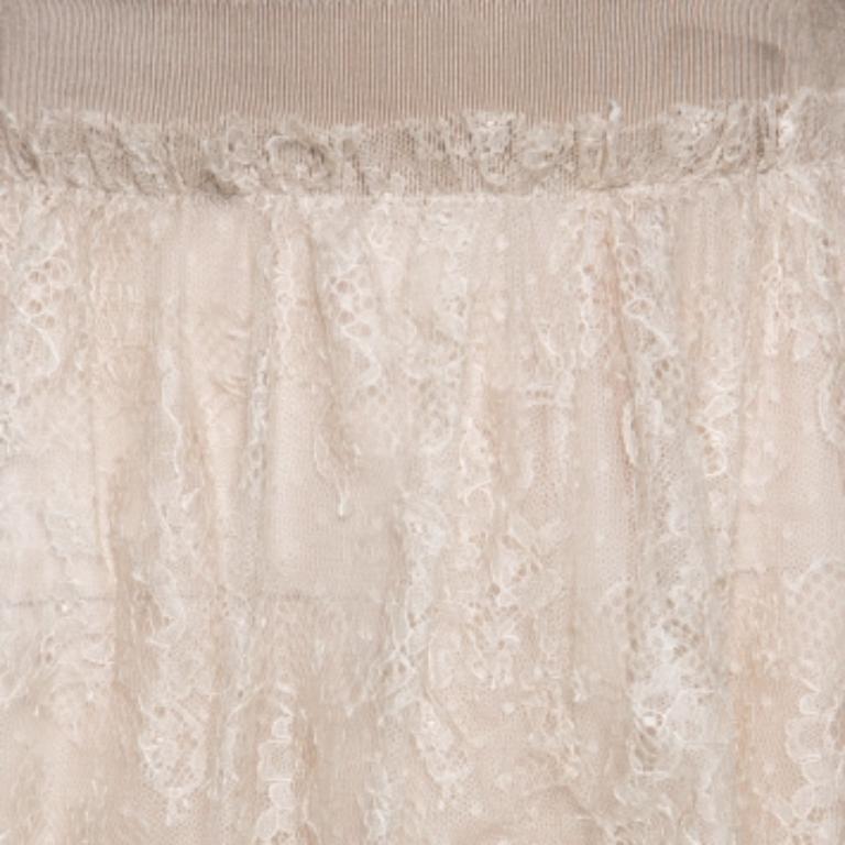 Valentino Falda de tul floral beige M en venta 1