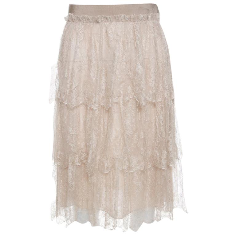 Valentino Beige Floral Tulle Tiered Skirt M