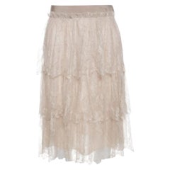 Valentino Beige Floral Tulle Tiered Skirt M