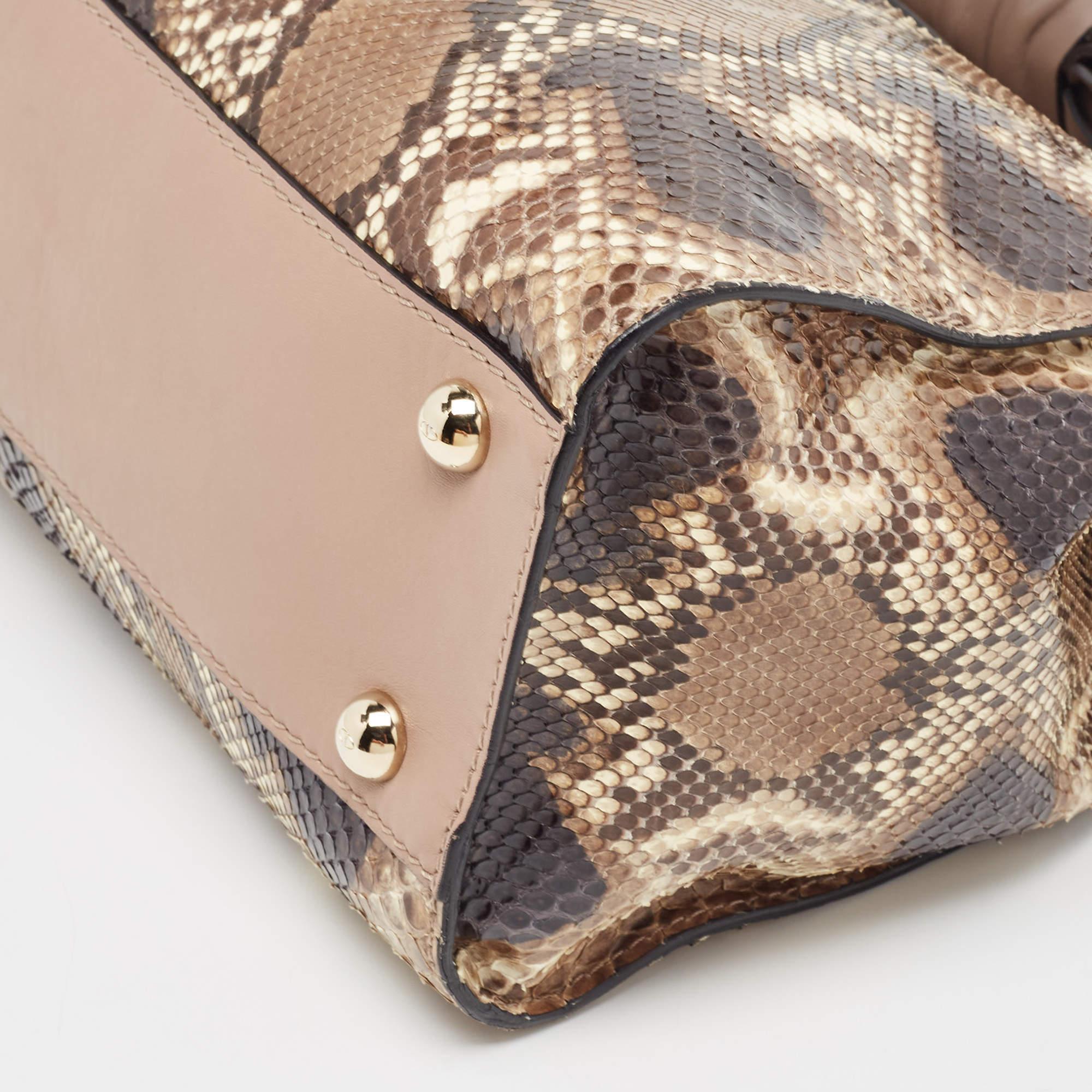 Valentino Beige/Grey Python and Leather Aphrodite Bow Bag For Sale 8