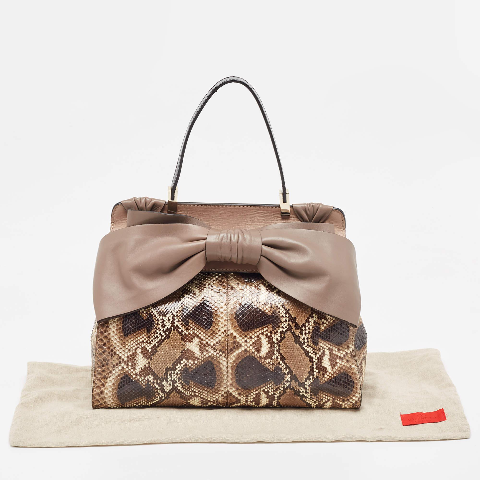 Valentino Beige/Grey Python and Leather Aphrodite Bow Bag For Sale 12