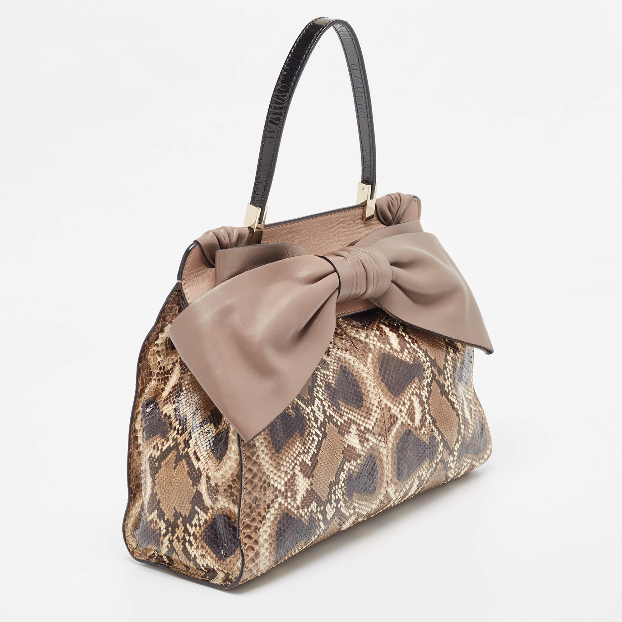 Women's Valentino Beige/Grey Python and Leather Aphrodite Bow Bag For Sale