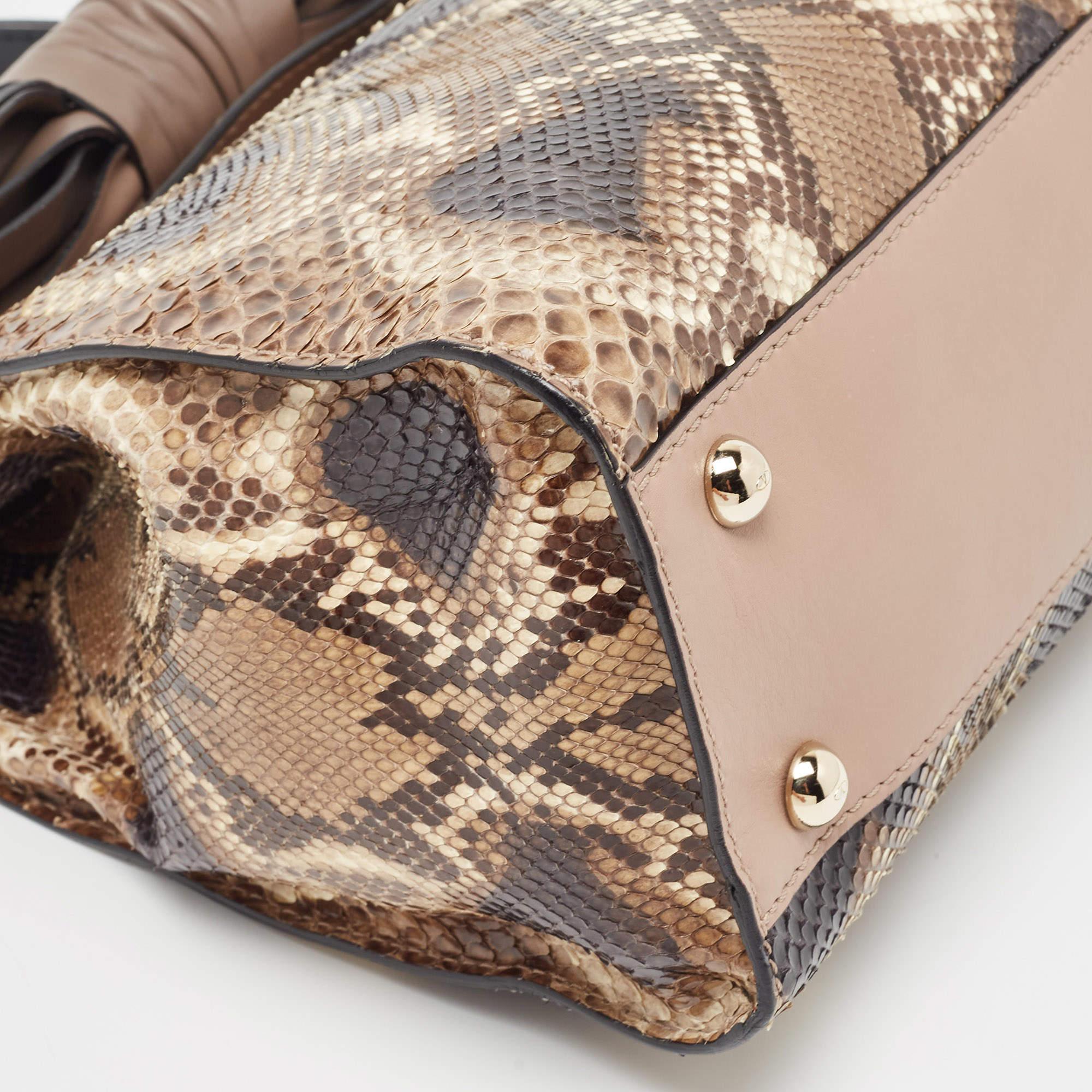 Valentino Beige/Grey Python and Leather Aphrodite Bow Bag For Sale 3
