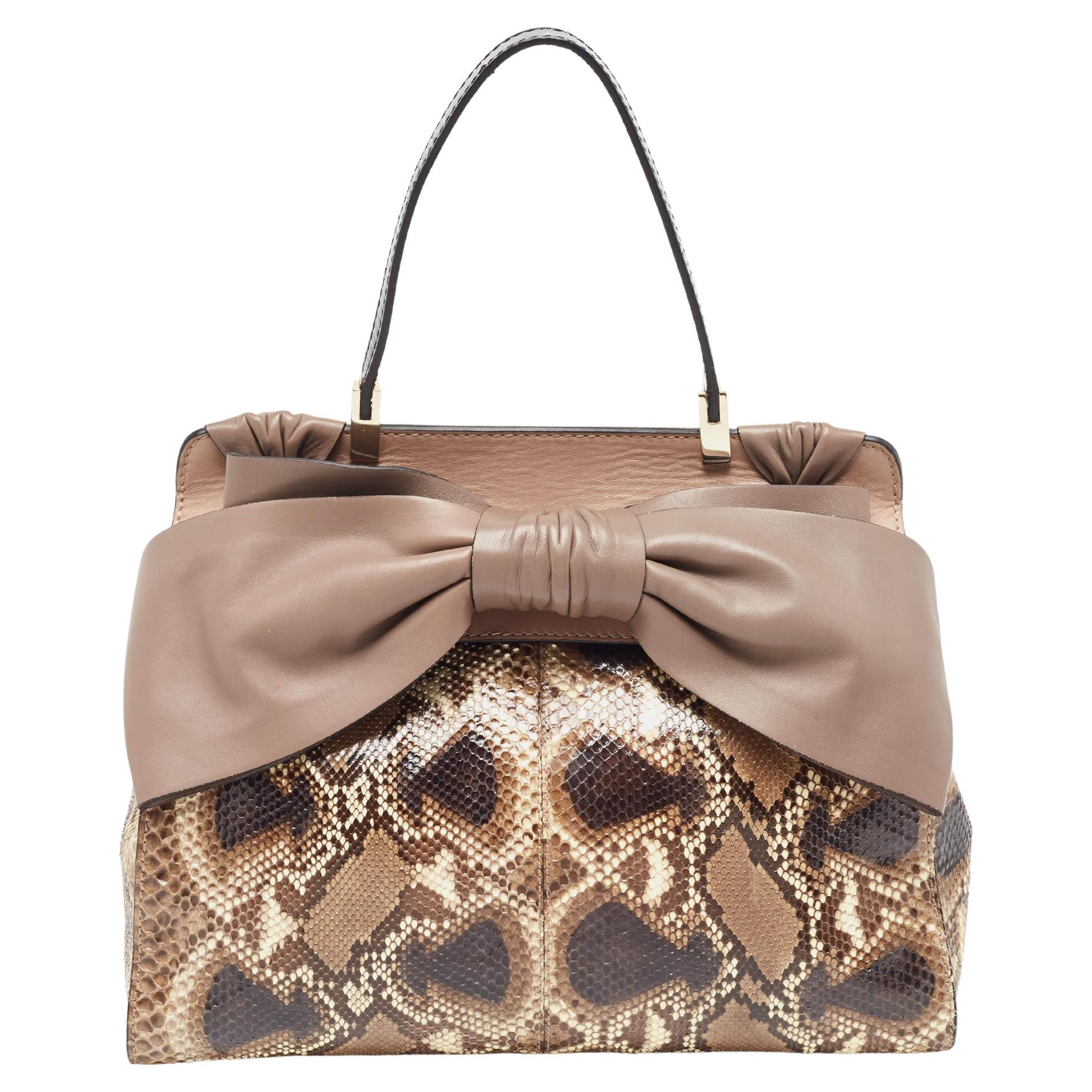 Valentino Beige/Grey Python and Leather Aphrodite Bow Bag For Sale